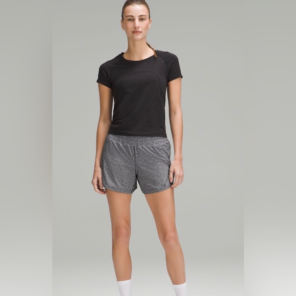 NWT Lululemon Track That Mid Rise 5” Lined Short Size 4 Heather Lux multi Black - Picture 3 of 9